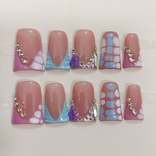 10pcs Iridescent Glam Handmade Nail Set