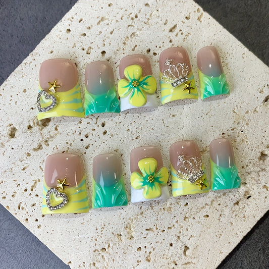 10pcs Tropical Paradise Handmade Press-On Nails