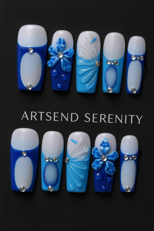 Blue Lagoon Blossoms Handmade  Nails Set 💙🌸