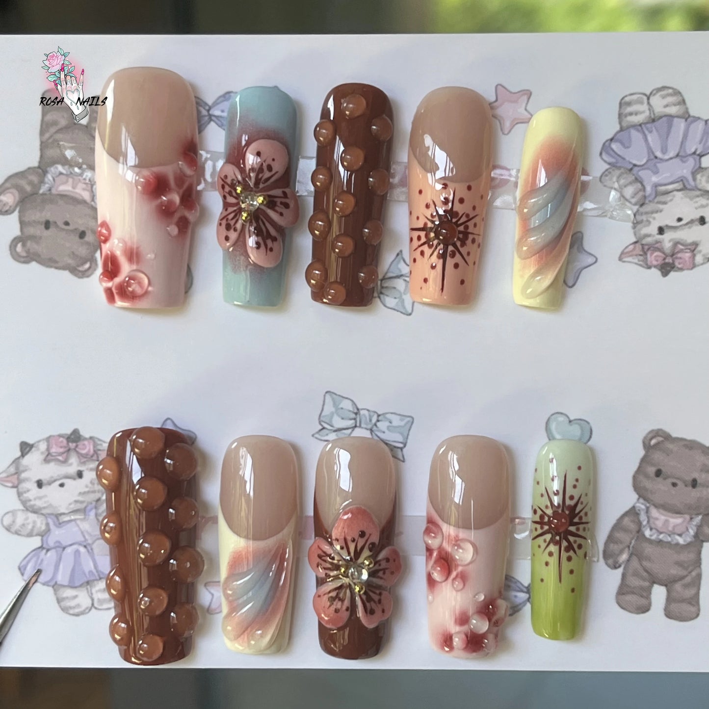 Raindrops & Roses Nail Set 🌸💧✨