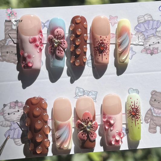 Raindrops & Roses Nail Set 🌸💧✨