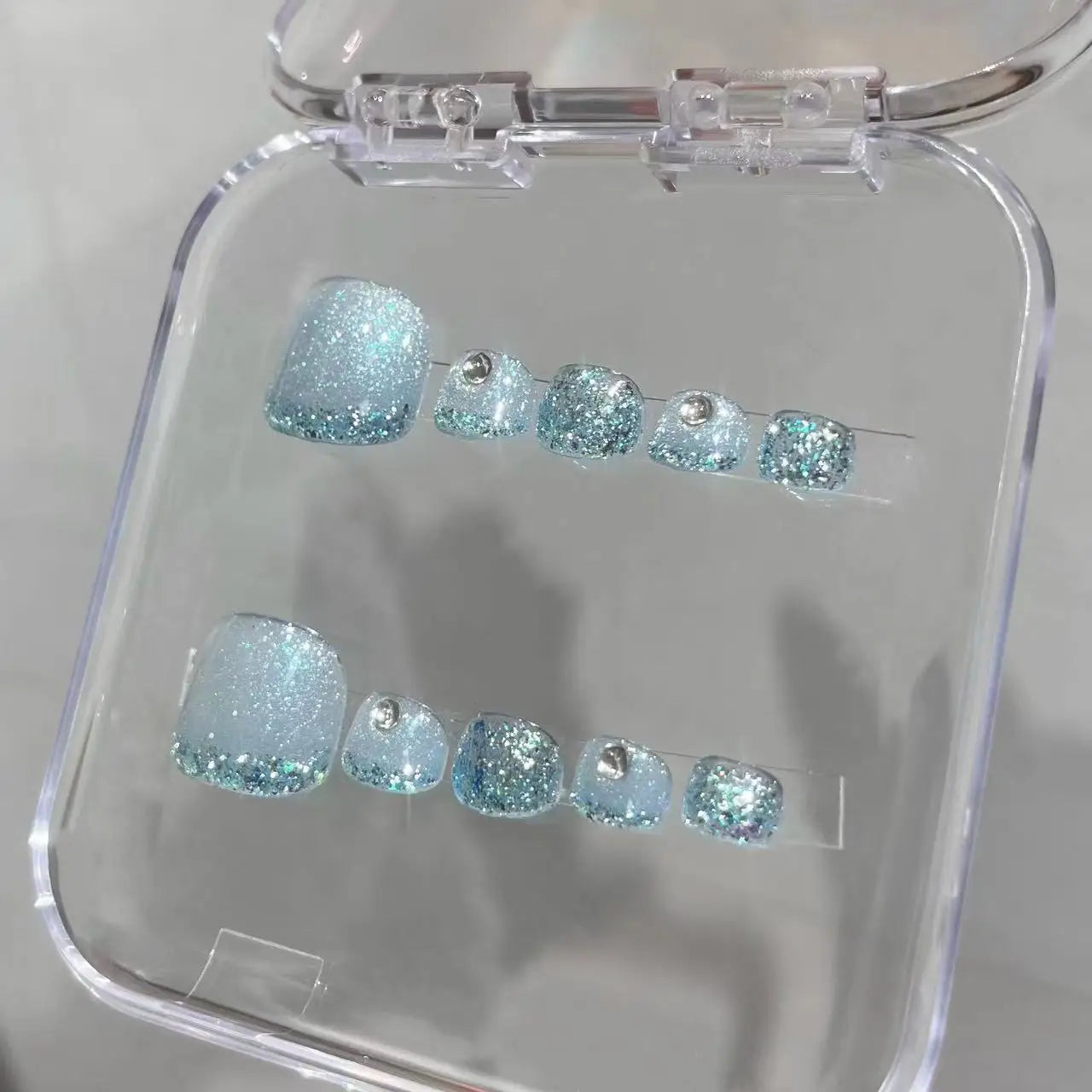 Shiny Blue Press on Toenails