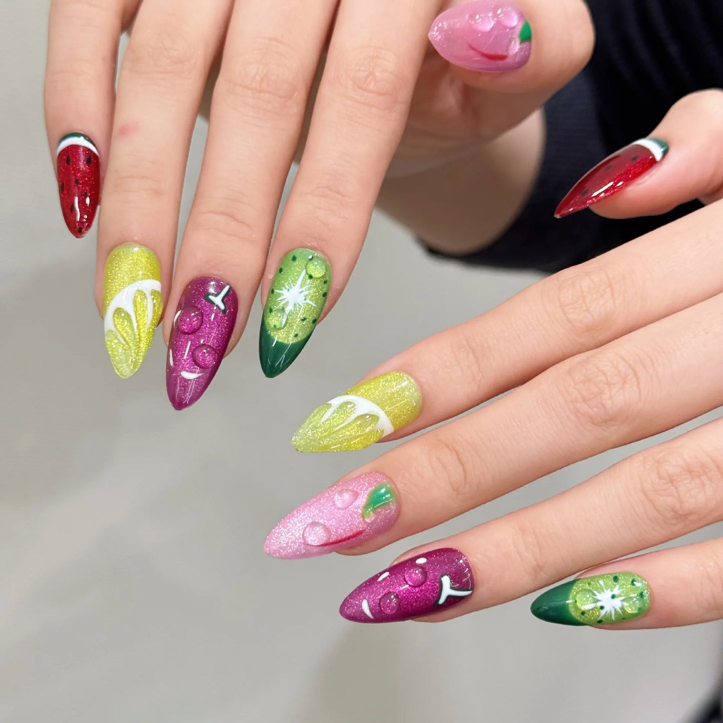 Fruit Punch Fantasy Nail Set 🍉🍋🍒🥝✨