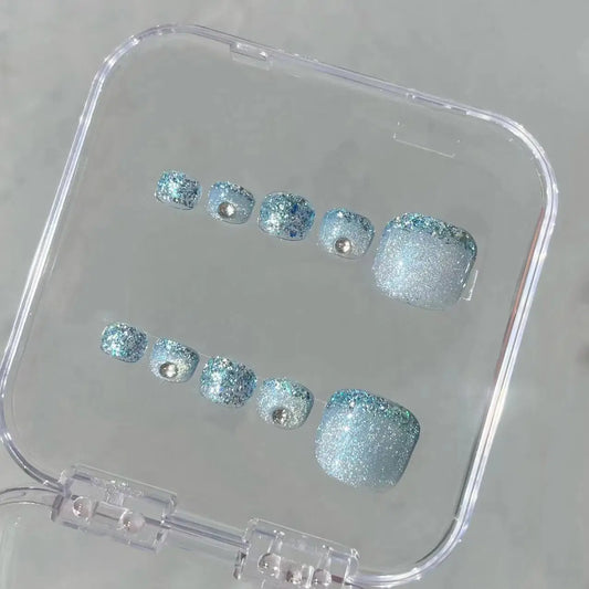 Shiny Blue Press on Toenails