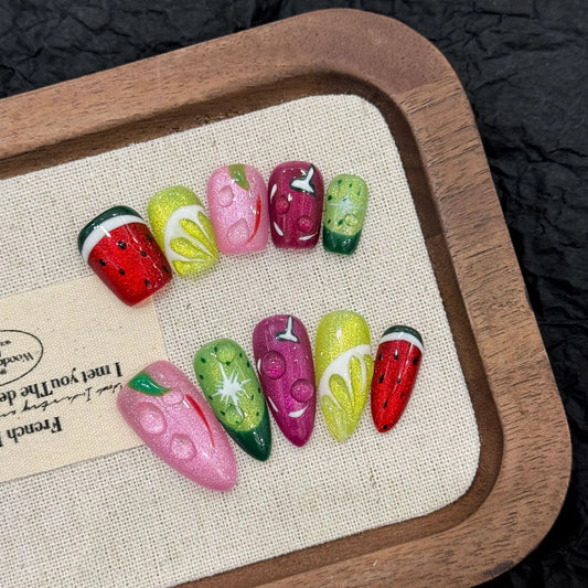 Fruit Punch Fantasy Nail Set 🍉🍋🍒🥝✨
