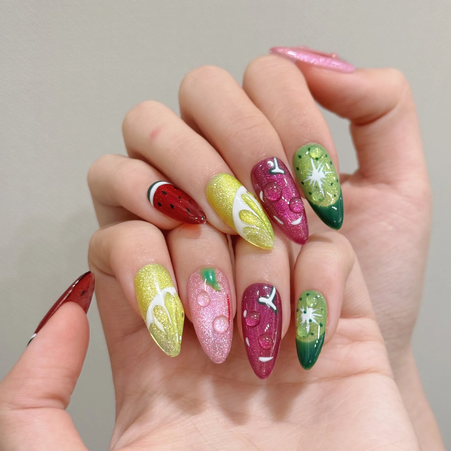 Fruit Punch Fantasy Nail Set 🍉🍋🍒🥝✨